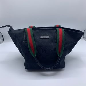 Gucci Tote Bag, Webline, Black GG Canvas